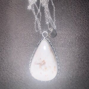 ElegantSterling  Silver White Buffalo Turquoise Teardrop Pendant Necklace